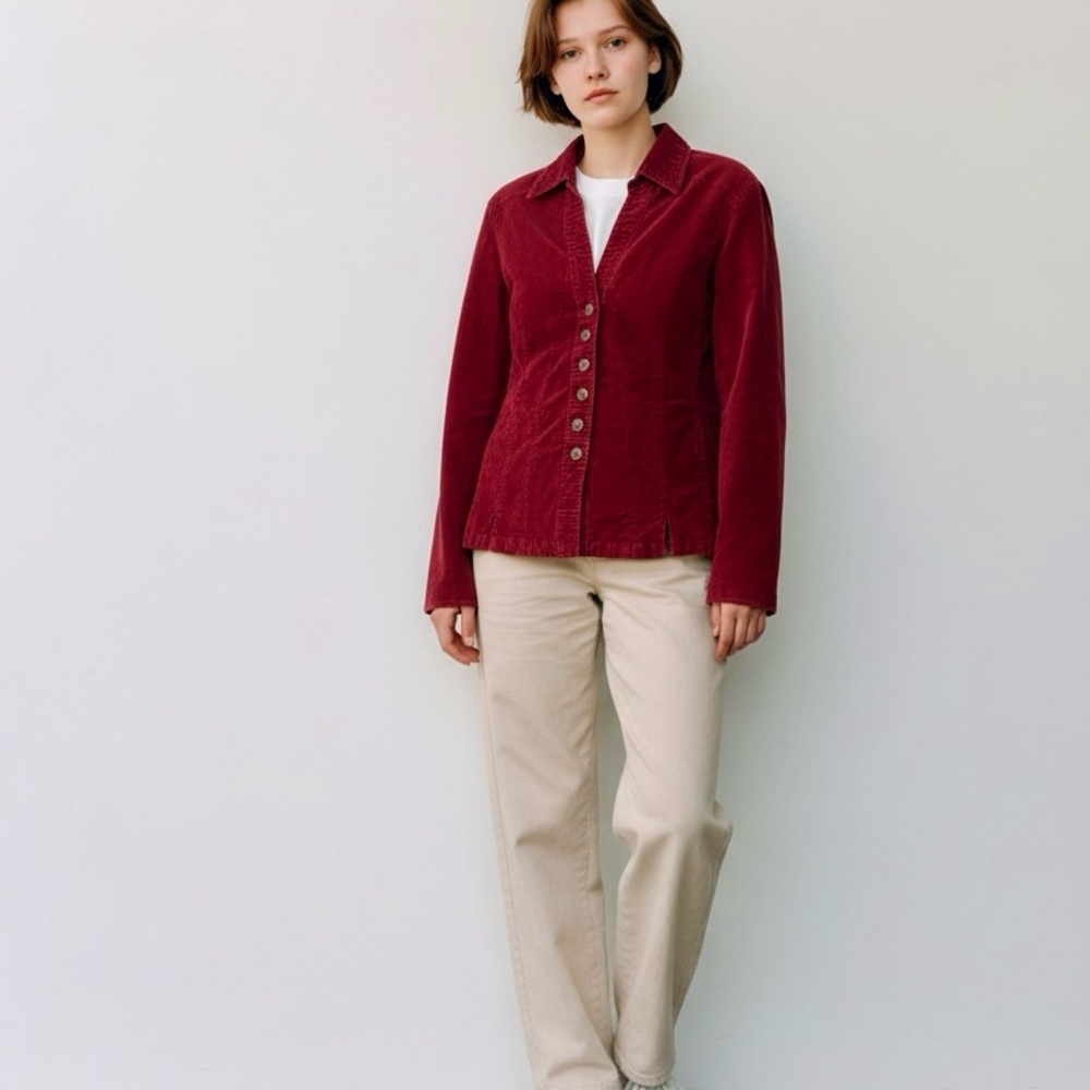 Dressbarn Womens Red Corduroy Button Down Jacket Long Sleeve Shacket Size S - Picture 7 of 7